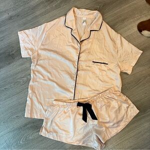 Bluebella Satin-like Pajama Set - Light Pink with Black Accents